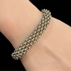 Vintage Silver-Tone Woven Bracelet With Magnetic Clasp For Women